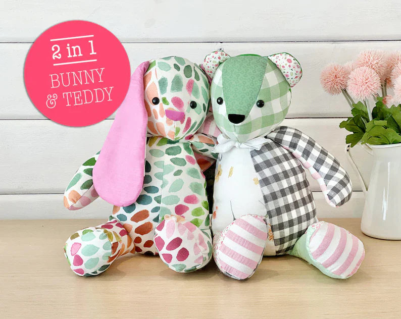 Teddy Bear Pattern and Bunny + VIDEO tutorial - 3 sizes, rabbit pattern, keepsake bear,