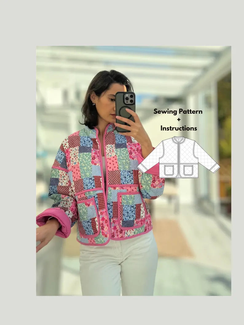 Quilted Jacket Beginner Sewing Pattern | Sizes XXS-5XL | Jacket Cardigan Pattern instant download