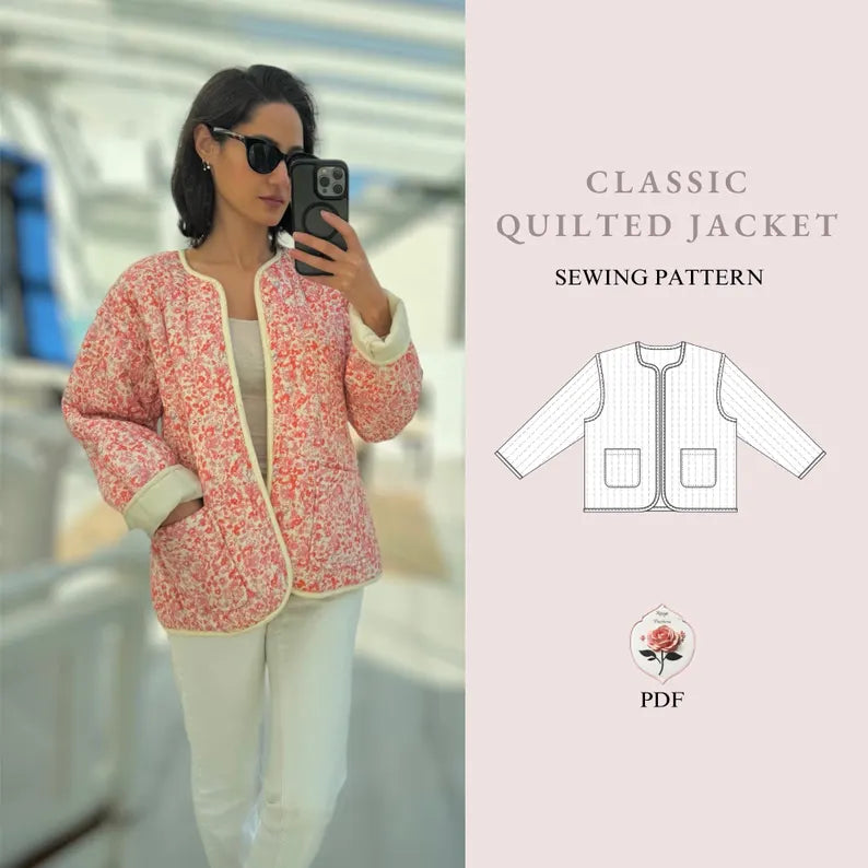 Quilted Jacket Beginner Sewing Pattern | Sizes XXS-5XL | Jacket Cardigan Pattern | INSTANT DOWNLOAD