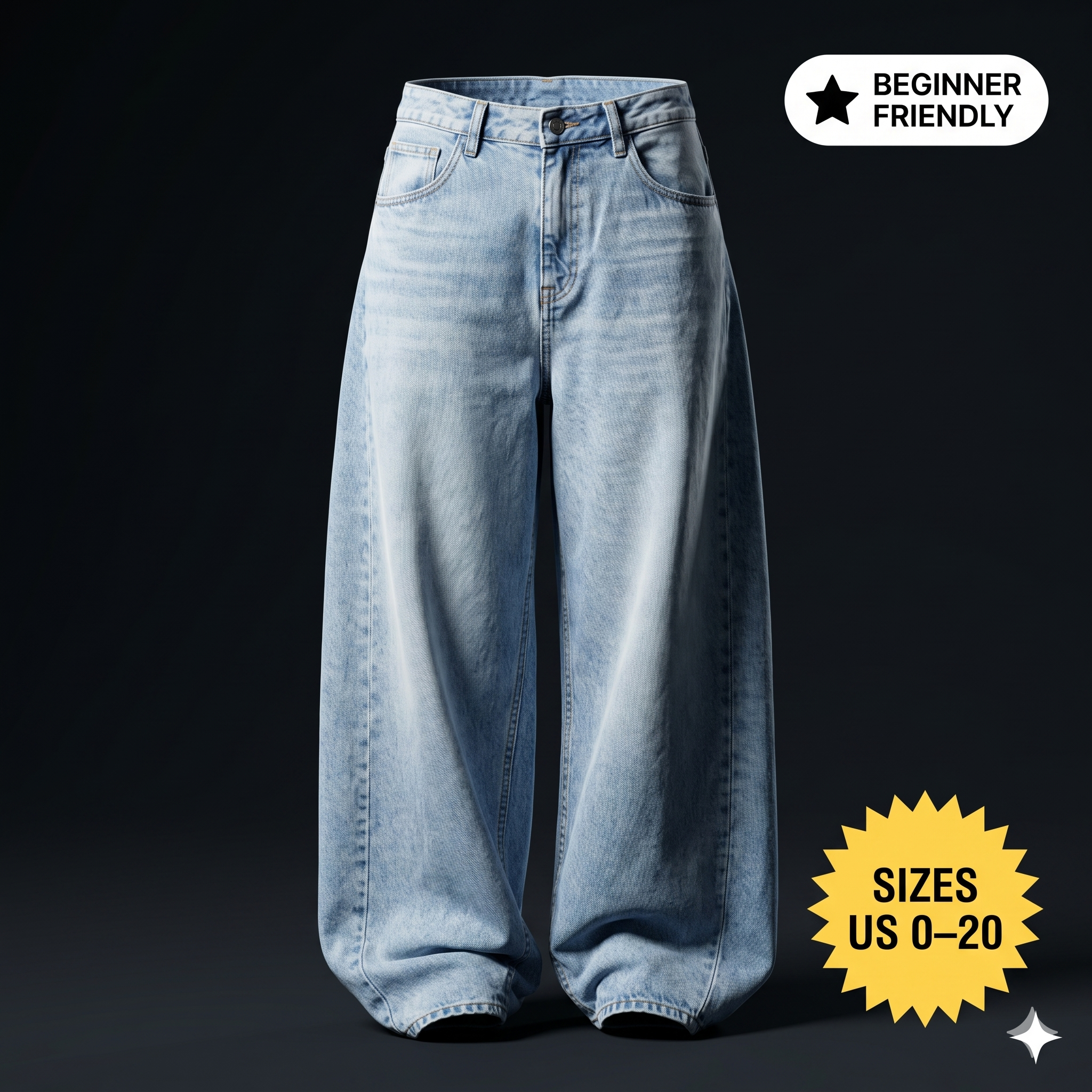 women's 90 Inspired Low Loose Baggy Jeans Pattern | Wide Leg Denim Pants | Digital PDF Sewing Pattern-Extra Loose Fit Denim Pattern